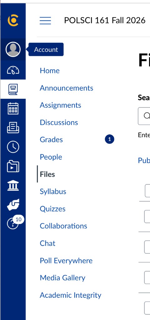 Account in the bCourses sidebar