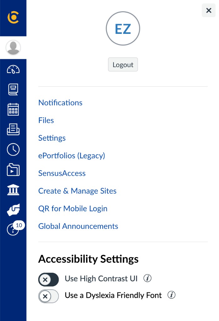 Settings in the Account menu